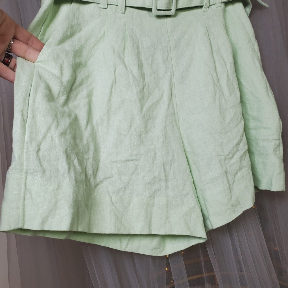 Clean Girl Modern Preppy Linen Blend Shorts Wide Leg Pistachio Green Size M - Picture 3 of 7